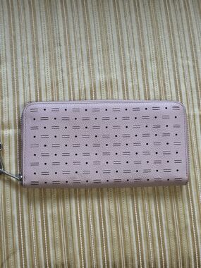 Fossil Perforated Light Pink Zip-Around Wallet